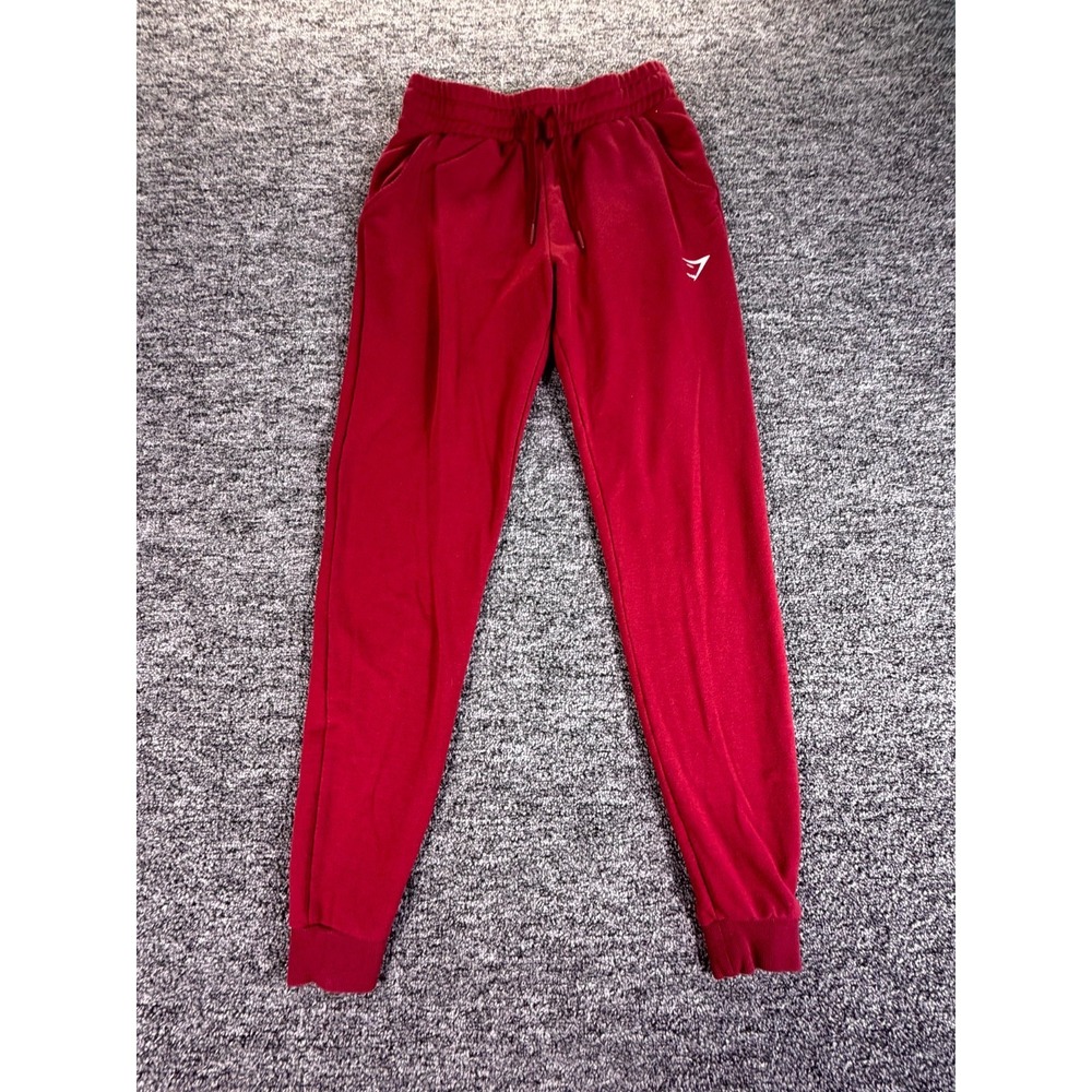 Gymshark Fleece Joggers Pants Womens Medium Burgundy Logo Gym Training Mid Rise